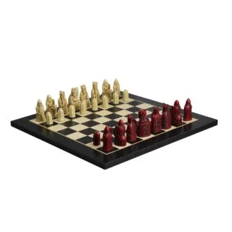 Isle of Lewis Chess Set With II Ivory & Red Resin Chess Pieces 3.5 Inch and Charcoal Black Chess Board 20 Inch