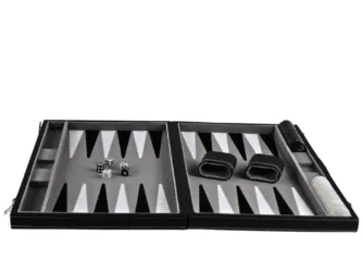 Graphene Grey Leather Backgammon Set 21 Inch