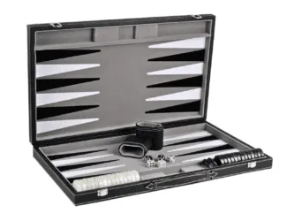 Graphene Grey Leather Backgammon Set 21 Inch