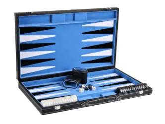 Sky Blue Leather Backgammon Set 21 Inch