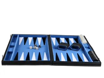 Sky Blue Leather Backgammon Set 21 Inch