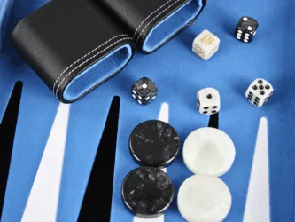 Sky Blue Leather Backgammon Set 21 Inch