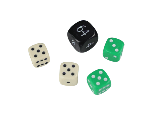 Replacement Backgammon Dice Set - Black Doubling Cube - Cream & Green Dices