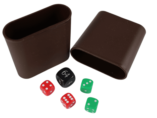 Replacement Backgammon Dice Set & Dice cups- Black Doubling Cube - Red & Green Dices