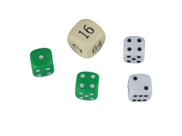 Replacement Backgammon Dice Set - Cream Doubling Cube - White & Green Dices