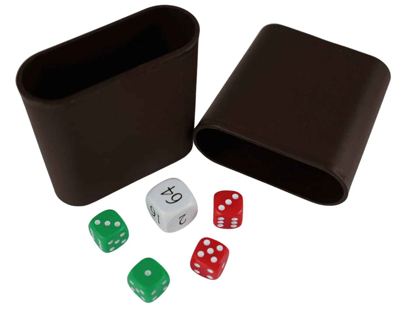 Replacement Backgammon Dice Set & Dice cups- White Doubling Cube - Red & Green Dices