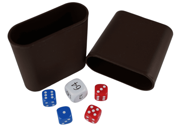 Replacement Backgammon Dice Set & Dice cups- White Doubling Cube - Red & Blue Dices