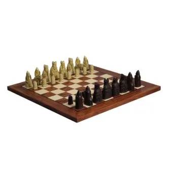 Isle of Lewis Chess Set With I Ivory & Brown Resin Chess Pieces 3.5 Inch and Rosewood Chess Board 20 Inch