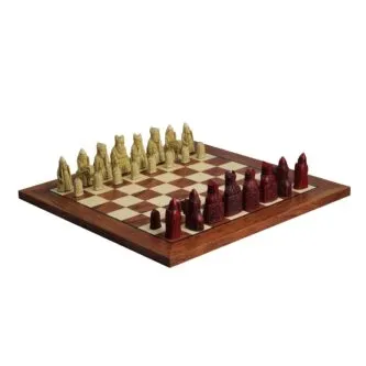 Isle of Lewis Chess Set With I Ivory & Red Resin Chess Pieces 3.5 Inch and Rosewood Chess Board 20 Inch