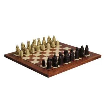 Isle of Lewis Chess Set With II Ivory & Brown Resin Chess Pieces 3.5 Inch With Rosewood Chess Board 20 Inch