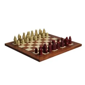 Isle of Lewis Chess Set With II Ivory & Red Resin Chess Pieces 3.5 Inch and Rosewood Chess Board 20 Inch