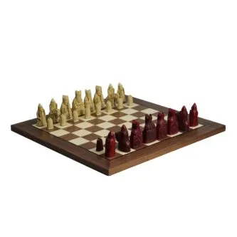 Isle of Lewis Chess Set With I Ivory & Red Resin Chess Pieces 3.5 Inch and Walnut Chess Board 20 Inch