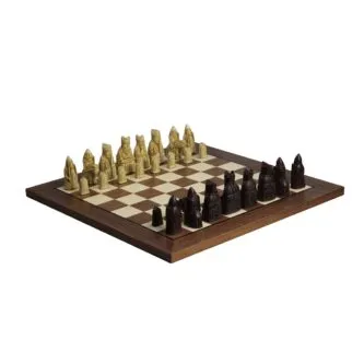 Isle of Lewis Chess Set With I Ivory & Brown Resin Chess Pieces 3.5 Inch and Walnut Chess Board 20 Inch