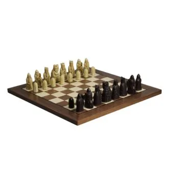 Isle of Lewis Chess set With II Ivory & Brown Resin Chess Pieces 3.5 Inch and Walnut Chess Board 20 Inch
