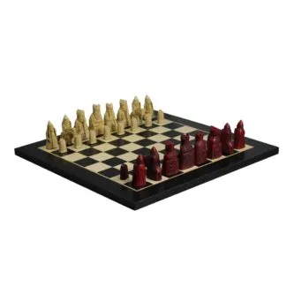 Isle of Lewis Chess Set I Ivory & Red Resin Chess Pieces 3.5 Inch and With Charcoal Black Chess Board 20 Inch
