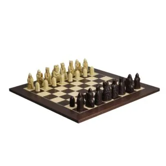Isle of Lewis Chess Set With II Ivory & Brown Resin Chess Pieces 3.5 Inch and Macassar Chess Board 20 Inch