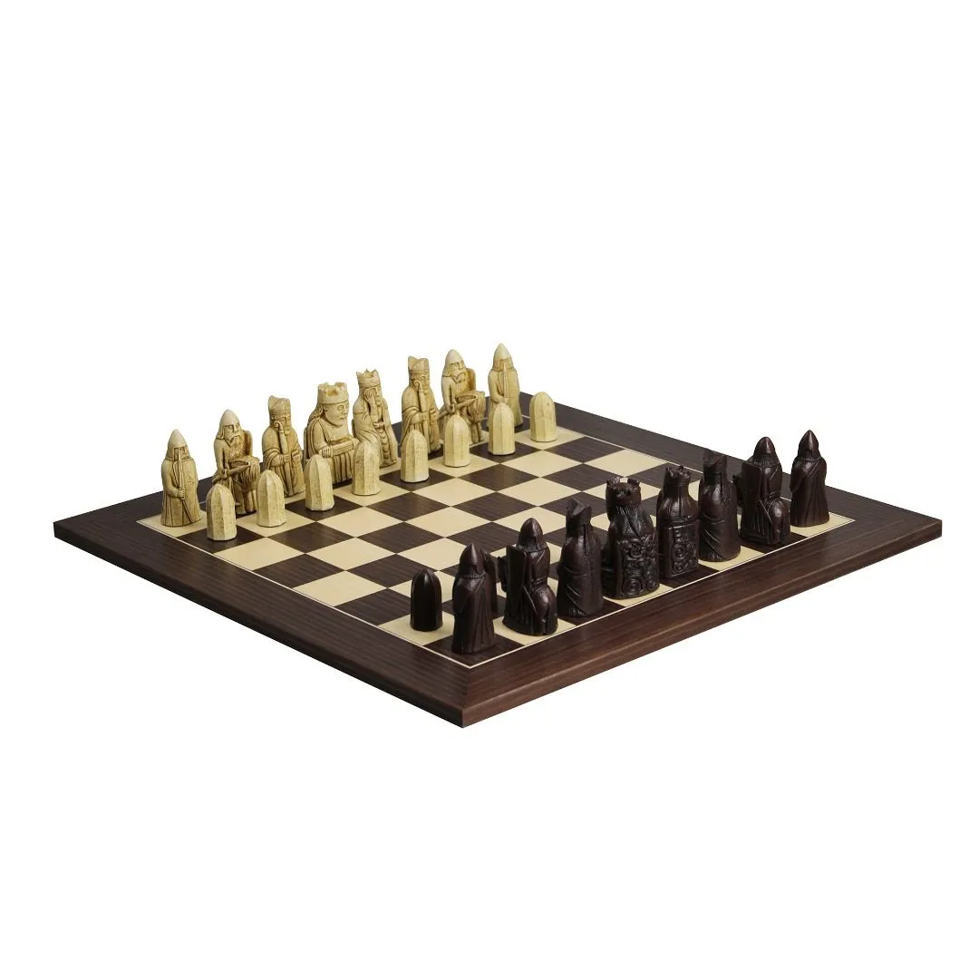 Isle of Lewis Chess Set With II Ivory & Brown Resin Chess Pieces 3.5 Inch and Macassar Chess Board 20 Inch - Image 2