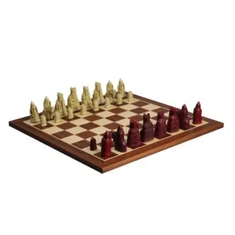 Isle of Lewis Chess Set With I Ivory & Red Resin Chess Pieces 3.5 Inch With Mahogany Chess Board 20 Inch