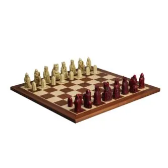 Isle of Lewis Chess Set With II Ivory & Red Resin Chess Pieces 3.5 inch and Mahogany Chess Board 20 inch