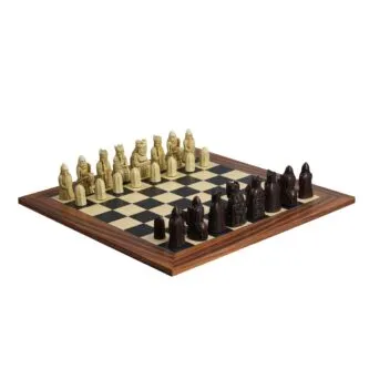Isle of Lewis Chess Set With II Ivory & Brown Resin Chess Pieces 3.5 Inch and With Palisander Chess Board 20 Inch
