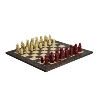Isle of Lewis Chess Set With II Ivory & Red Resin Chess Pieces 3.5 Inch and Tiger Ebony Chess Board 20 Inch