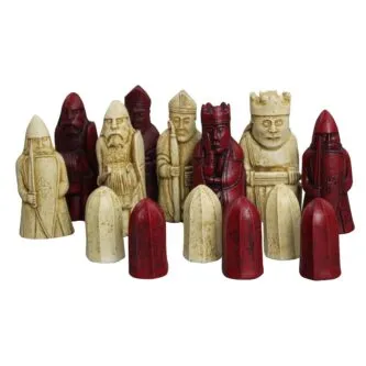 Isle of Lewis Chess Set With II Ivory & Red Resin Chess Pieces 3.5 Inch and Tiger Ebony Chess Board 20 Inch