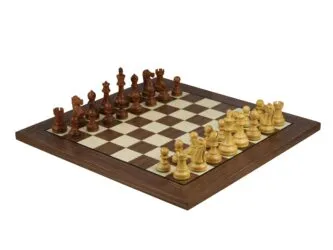 Walnut Chess Set 20 Inch with Helena Flat Chess Board and Weighted Sheesham Reykjavik Staunton Chess Pieces 3.75 Inch