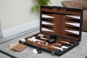 Rustic Brown Leather Backgammon Set 21 Inch
