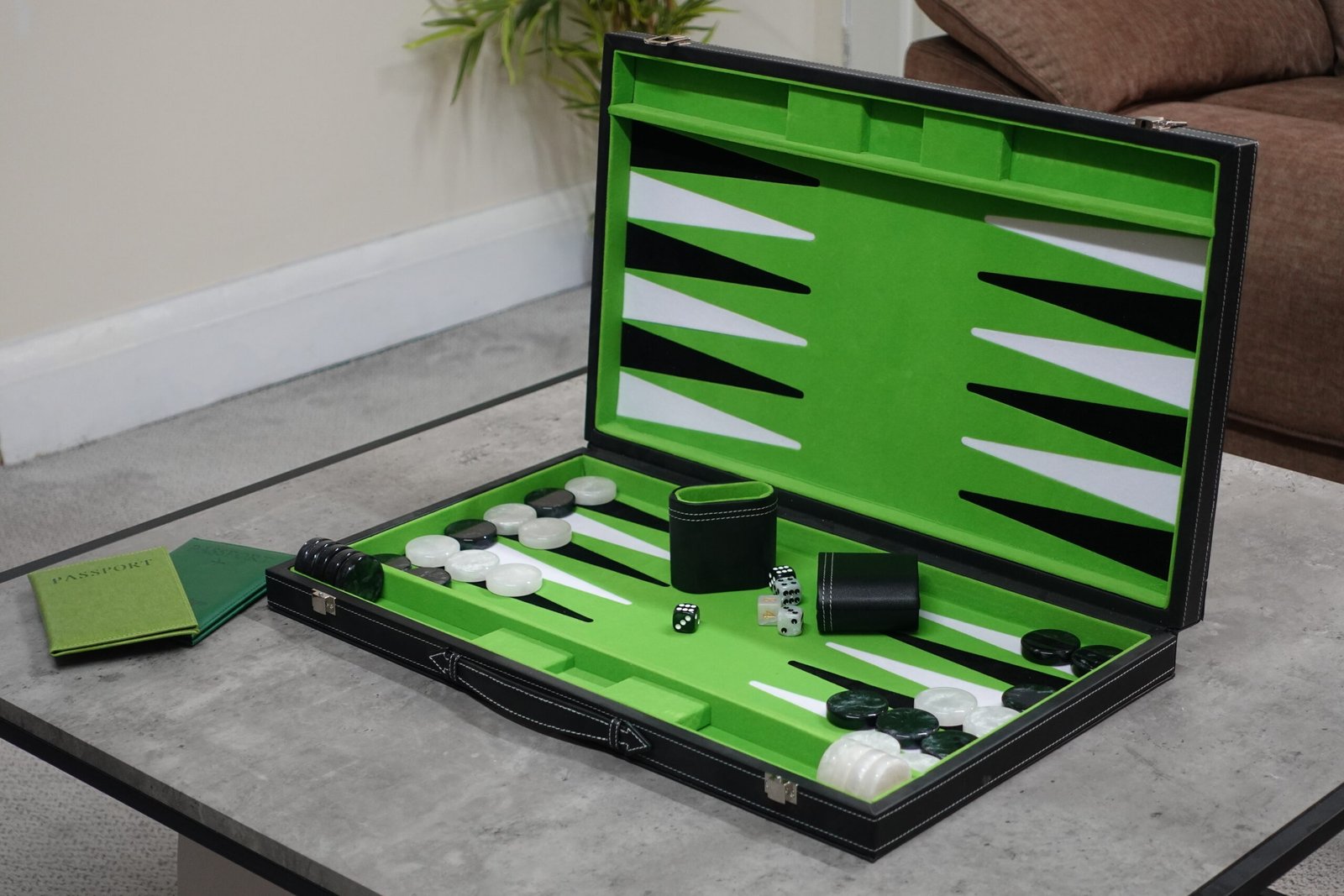 Lime Green Leather Backgammon Set 21 Inch