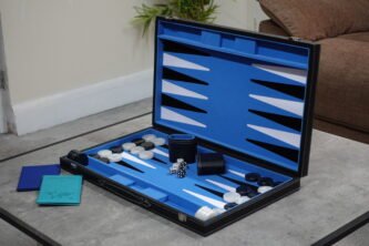 Sky Blue Leather Backgammon Set 21 Inch