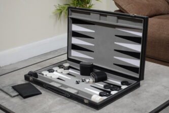 Graphene Grey Leather Backgammon Set 21 Inch