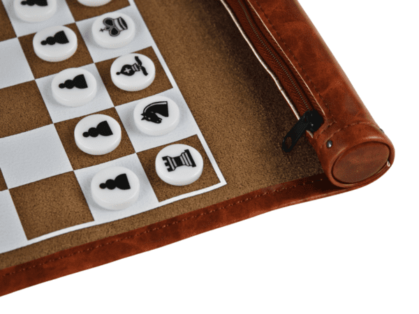 Brown Travel Roll Up Chess Set 13 Inch - Image 4
