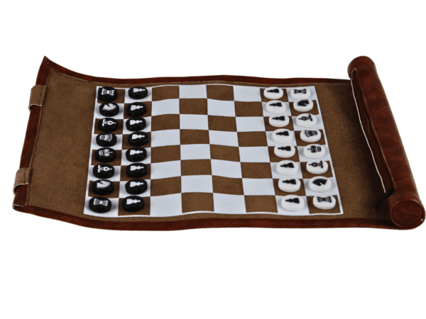 Brown Travel Roll Up Chess Set 13 Inch
