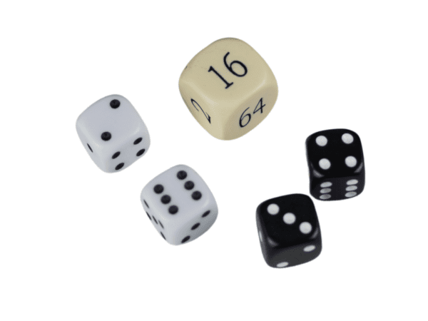 Replacement Backgammon Dice Set - Cream Doubling Cube - White & Black Dices