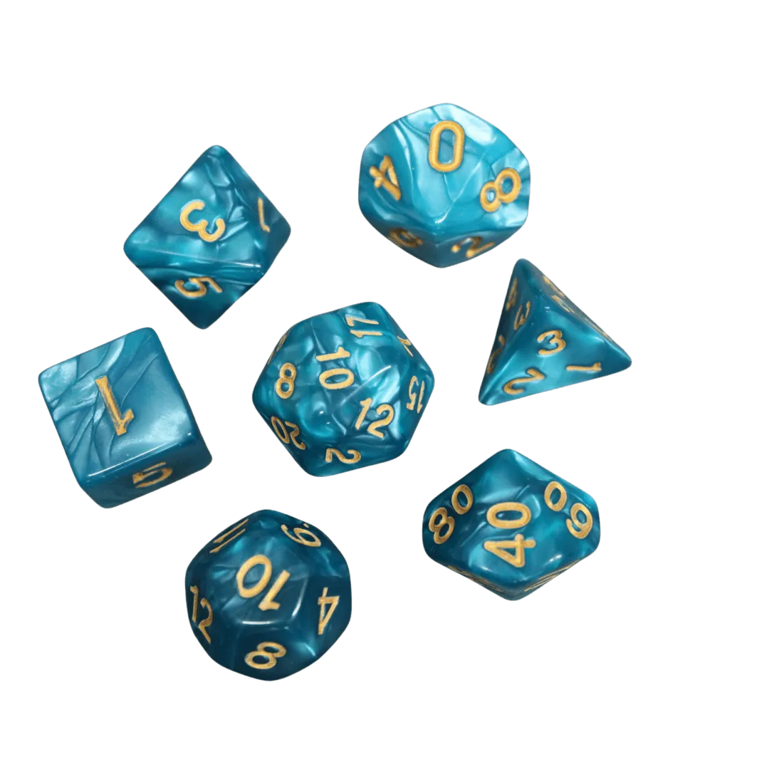 Azul Blue Marbled DND Dice Set, 7 Piece Dice Set, Roll Playing Game Dice with Dice Bag
