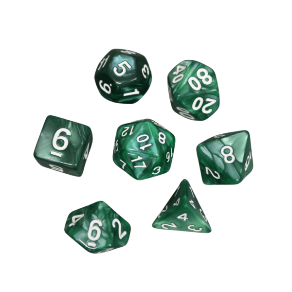 Turquoise Green Marbled DND Dice Set, 7 Piece Dice Set, Roll Playing Game Dice with Dice Bag