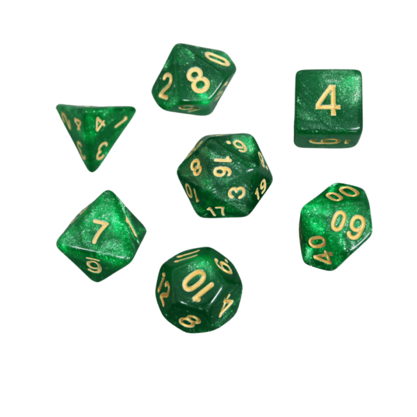 Forest Dark Green Marbled DND Dice Set, 7 Piece Dice Set, Roll Playing Game Dice with Dice Bag