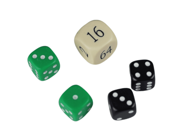 Replacement Backgammon Dice Set - Cream Doubling Cube - Black & Green Dices