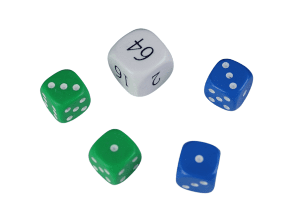 Replacement Backgammon Dice Set - White Doubling Cube - Blue & Green Dices