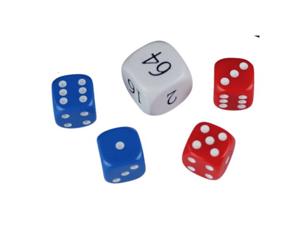 Replacement Backgammon Dice Set - White Doubling Cube - Red & Blue Dices