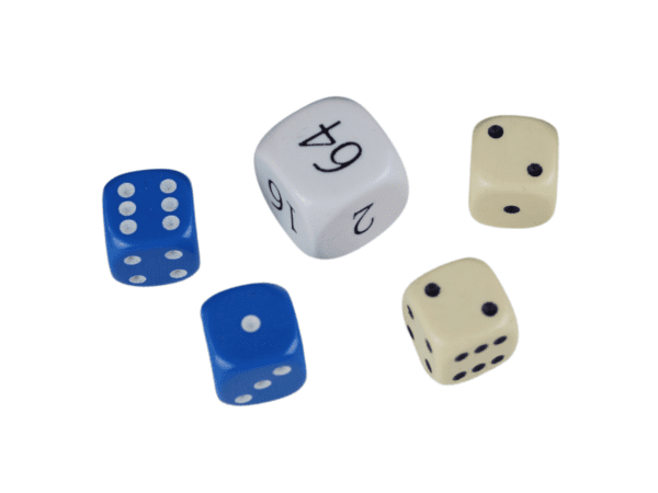 Replacement Backgammon Dice Set - White Doubling Cube - Cream & Blue Dices
