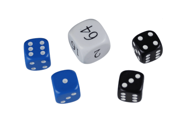 Replacement Backgammon Dice Set - White Doubling Cube - Blue & Black Dices