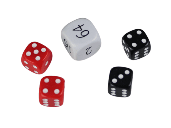 Replacement Backgammon Dice Set - White Doubling Cube - Red & Black Dices