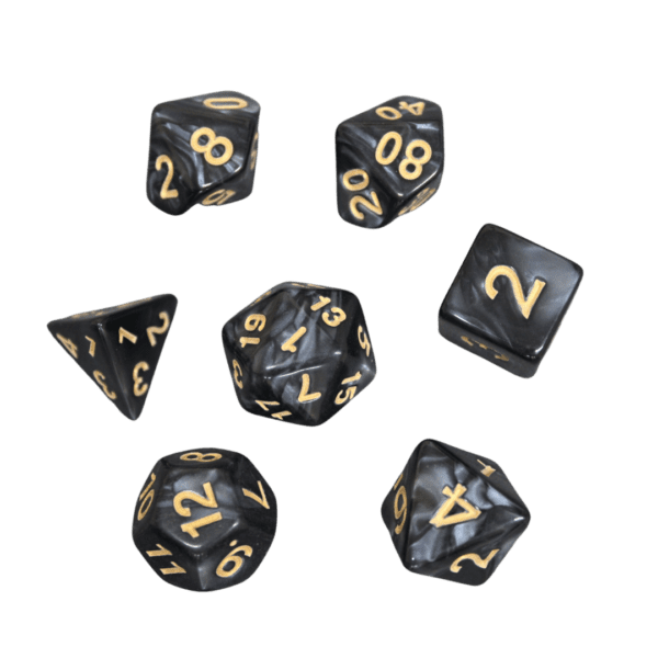 Smoky Black Marbled DND Dice Set, 7 Piece Dice Set, Roll Playing Game Dice with Dice Bag