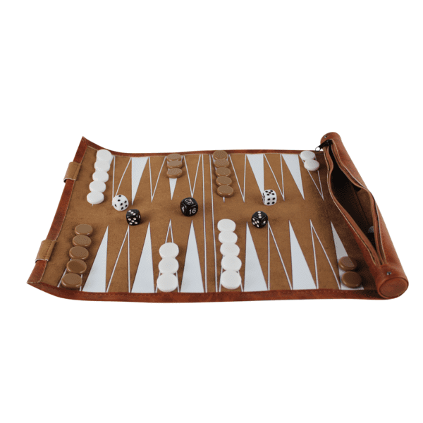 Brown Travel Roll Up Backgammon Set 13 Inch - Image 2