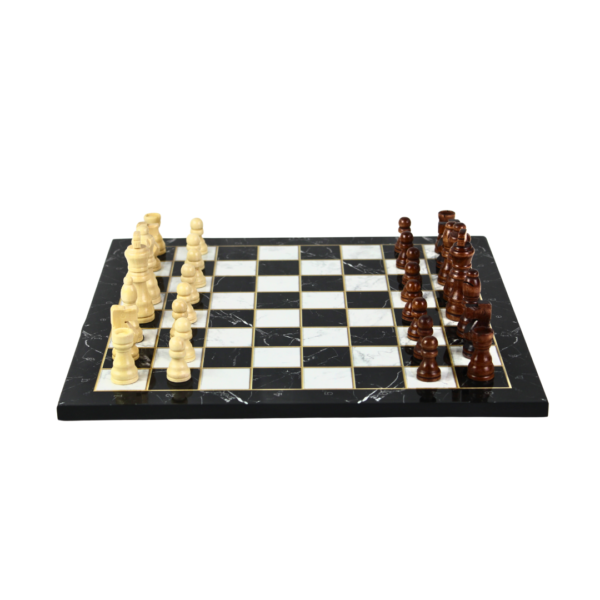 14 Inch Chess Set Black Marble Design with Acrylic UV Cured Varnish Carrying Box - Image 2