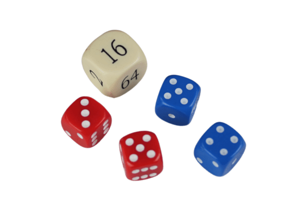 Replacement Backgammon Dice Set - Cream Doubling Cube - Red & Blue Dices