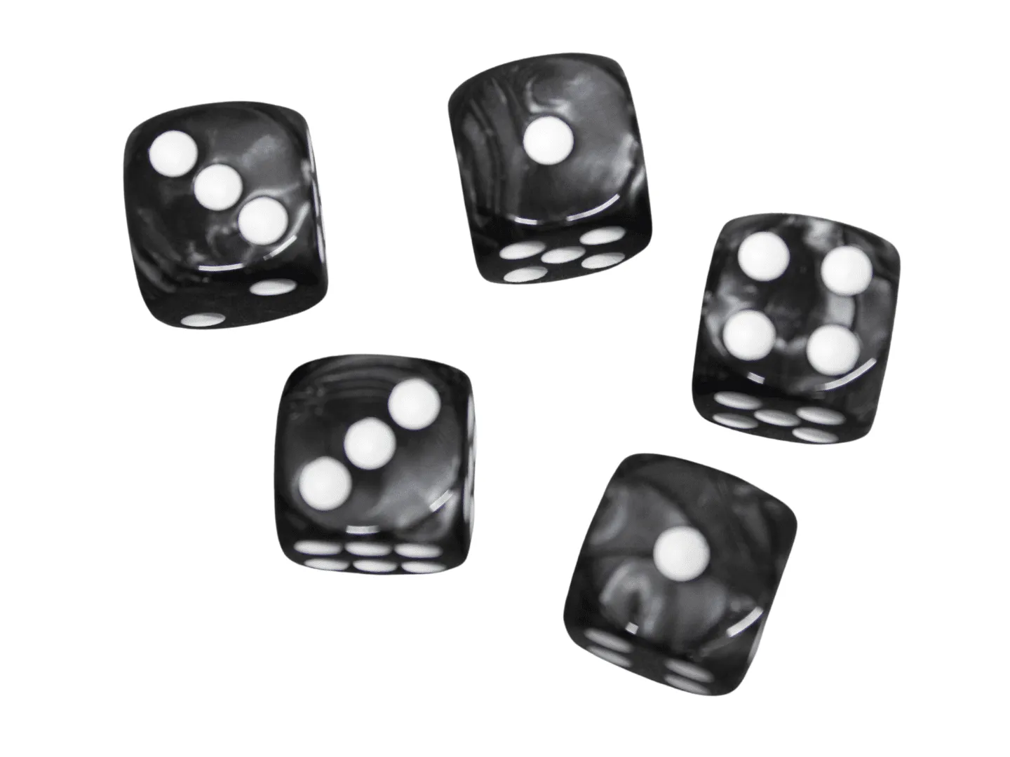 Iron Black Rounded Marble Effect 16 mm D6 Dice Roll Playing Dices with White Dots