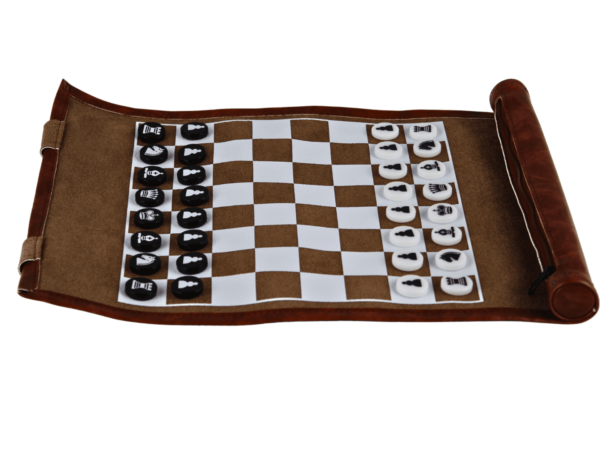 Brown Travel Roll Up Chess Set 13 Inch - Image 2