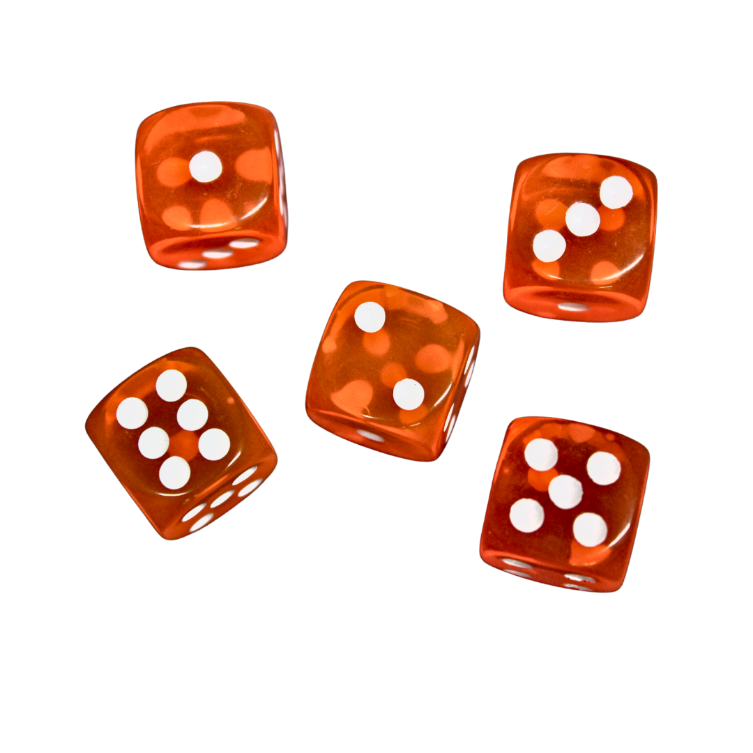 Translucent Orange 14 mm D6 Roll Playing Game Dices with White Dots